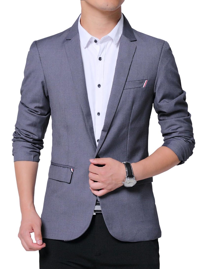 DAVID.ANN Men's Slim Fit Casual One Button Blazer Jacket,#1 Grey,Large - Image 2